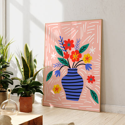 Modern A Vase With Flowers In It On A Pink Background Wall Art