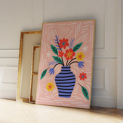 Modern A Vase With Flowers In It On A Pink Background Wall Art