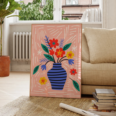 Modern A Vase With Flowers In It On A Pink Background Wall Art