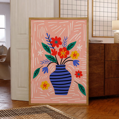 Modern A Vase With Flowers In It On A Pink Background Wall Art